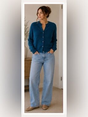 Vintage Pringle 100% Cashmere Cardigan Sapphire Turquoise Blue Size S 6
